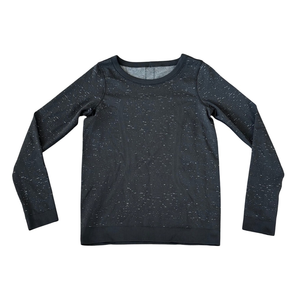 Lululemon Swiftly Tech Long Sleeve Crew Black White Speckled Space Dye Top